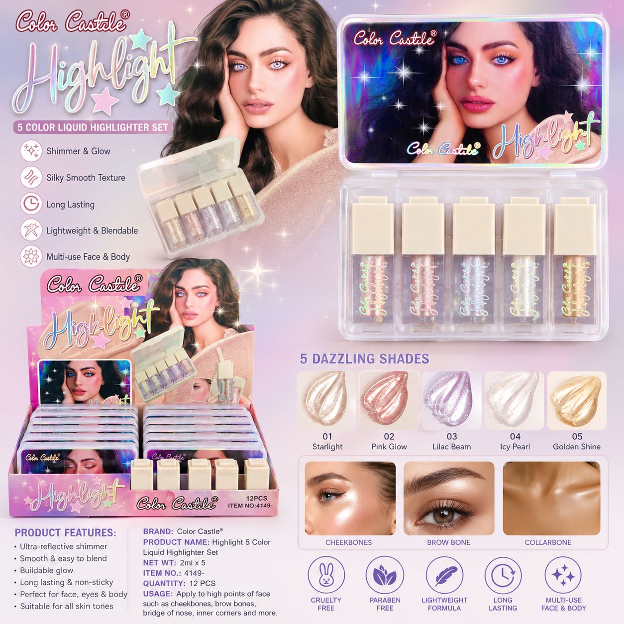 پک هایلایتر مایع ۵ عددی کالر کستل
